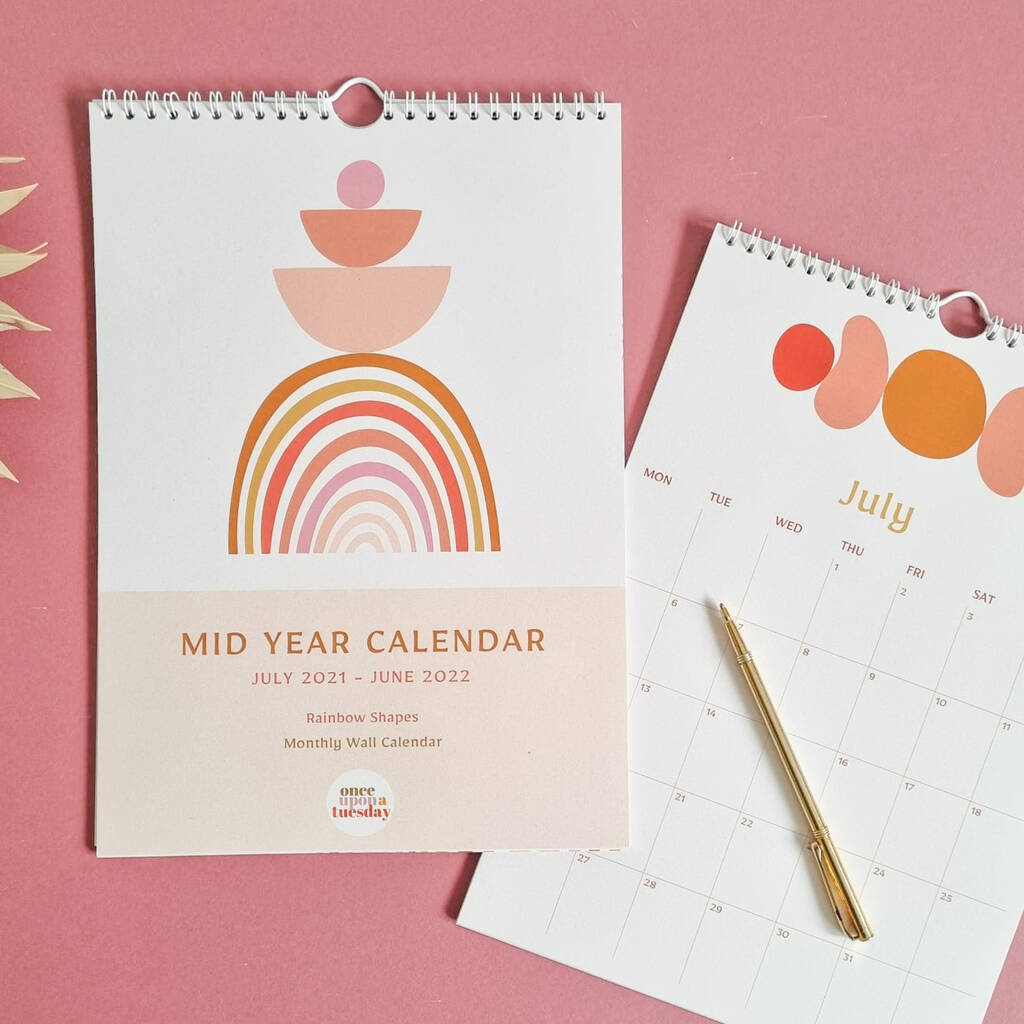 Mid Year Calendar July '21 June '22 Rainbow Shapes By Once Upon a