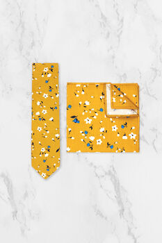 Wedding Handmade 100% Cotton Floral Print Tie In Yellow, 8 of 12