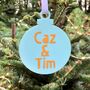Personalised Couples Acrylic Bauble Christmas Card, thumbnail 2 of 4