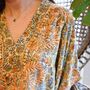 Bohemian Orange And Blue Floral Viscose Kaftan With Heavy Orange Fishbone Embroidery, thumbnail 2 of 5
