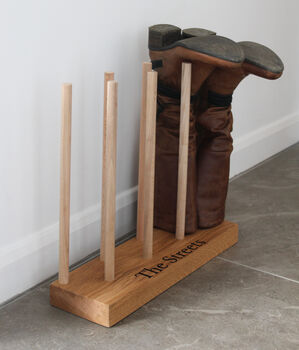 Engraved Wooden Floor Boot Rack, 8 of 12