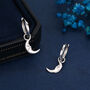 Sterling Silver Crescent Moon Face Hoop Earrings, thumbnail 3 of 12