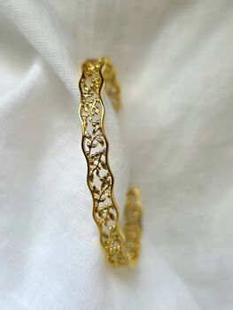 16 K Gold Floral Cut Out Adjustable Cuff Bracelet Hollow Vine Design Elegant Gold Plated Filigree Bracelet Gift For Her, 5 of 9