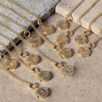 Zodiac And Star Sign Spinner Necklace In Gold, 2 of 12