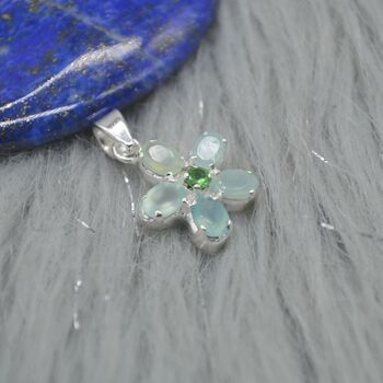 Aqua Chalcedony, Emerald Pendant Necklace, 4 of 6