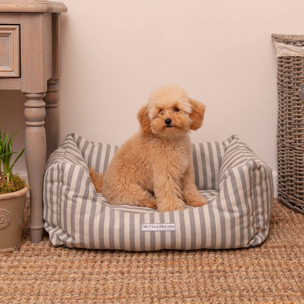 Grey Stripe Boxy Dog Bed By Mutts & Hounds