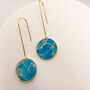 Turquoise Marbled Circle Drop, Clay And Resin Earrings, thumbnail 7 of 12