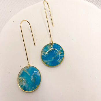 Turquoise Marbled Circle Drop, Clay And Resin Earrings, 7 of 12