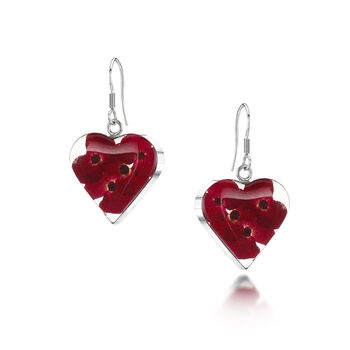 Poppy Heart Earrings | Real Euphorbia Milii Flowers | Sterling Silver, 2 of 9