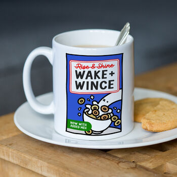 'Wake And Wince' Funny Parody Cereal Box Mug, 3 of 3