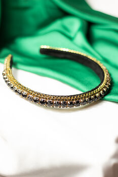 Narrow Gem Top Square Diamante Headband In Black, 4 of 5