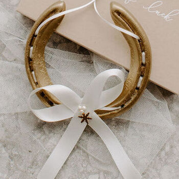 Personalised Gold Snowflake Charm Lucky Wedding Horseshoe, 2 of 7