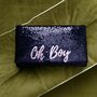 Black Or Navy Sequin Personalised Slogan Clutch, thumbnail 1 of 9