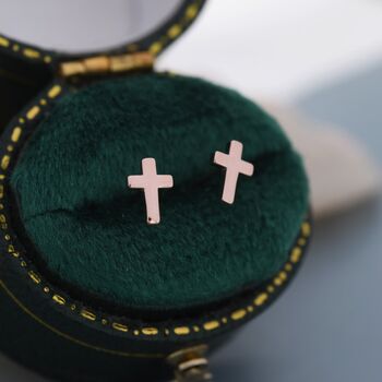 Sterling Silver Tiny Cross Stud Earrings, 4 of 12