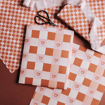 Terracotta And Pink Heart Check Gift Wrap – Wrapping Paper For Valentine’s, Anniversaries, Weddings, Birthdays And More, 5 of 7