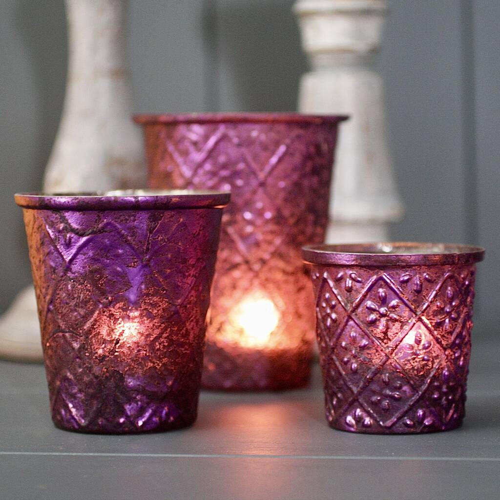 Three Pressed Glass Tealight Holders Reda008 By London Garden Trading