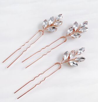 'Aria' Rose Gold Crystal Hair Pins, 4 of 4