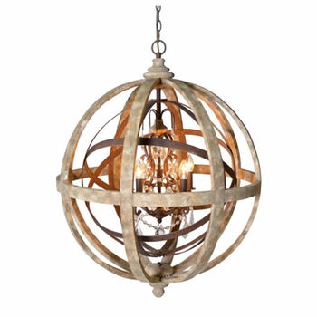 Wooden Orb Chandelier Metal Orb Detail And Crystal, 3 of 3
