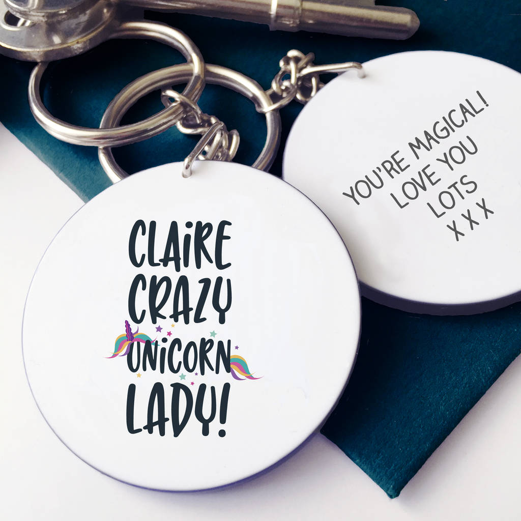 Image of Crazy Unicorn Lady Message Keyring