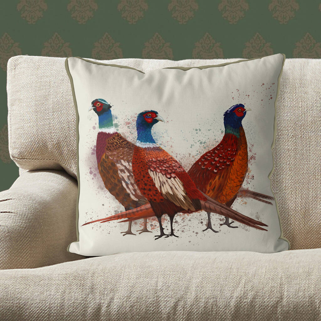 Pheasant Trio No2, British Wildlife Throw Cushion, 1 of 5