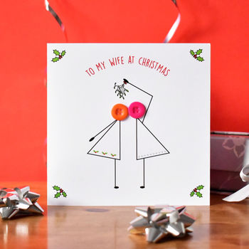 'Kissing Under Mistletoe' Button Christmas Card, 9 of 11