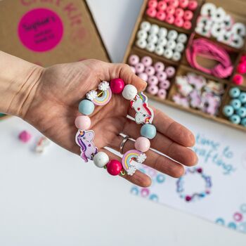 Personalised Unicorn Rainbow Wooden Bead Making Kit, 4 of 9
