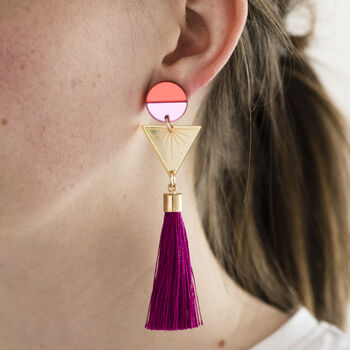 Geometric Pink Tassle Party Drop Earrings, 2 of 6
