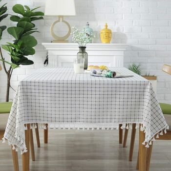 White Plaid Cotton Linen Square Table Cloth, 3 of 7