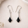 Sterling Silver Onyx Diamond Drop Earrings – 20mm X 9mm, thumbnail 2 of 7