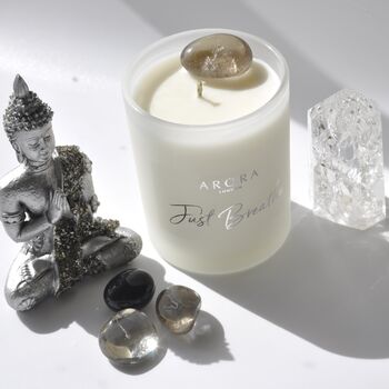 Just Breathe Smokey Quartz Crystal Candle For Relaxation And Grounding, 4 of 6
