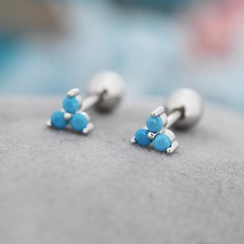 Tiny Three Turquoise Screw Back Earrings, 4 of 9