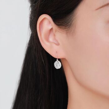 Sterling Silver Hammered Disks Dangle Drop Earrings, 5 of 11