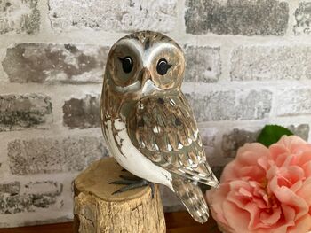 Hand Carved Wooden Owl Figurine Woodland Home Decor Ornament Figurine Gift, 2 of 8