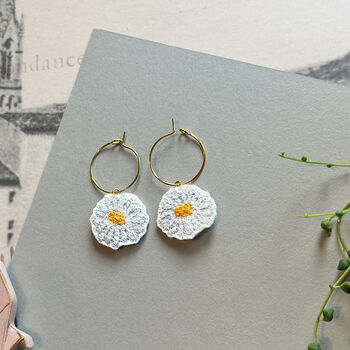 Daisy Embroidered Fabric Earrings, 2 of 3