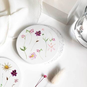 'Pressed Flowers' Floral Ceramic Coaster Set, 7 of 9