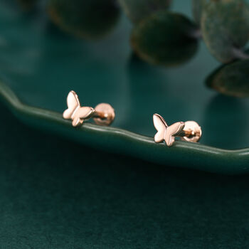 Sterling Silver Butterfly 16 G Flat Back Labret Earrings, 4 of 12