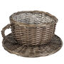 Hand Woven Grey Wash Wicker Tea Cup Planter, thumbnail 2 of 9