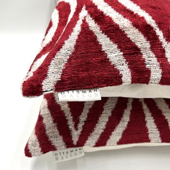 Oblong Velvet Ikat Cushion Red Decoration, 2 of 8