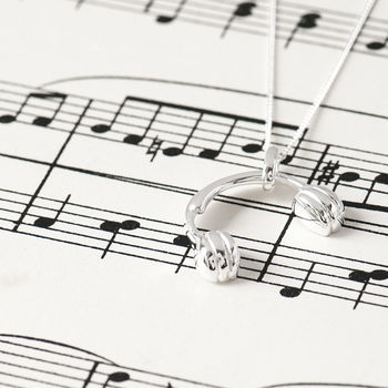 Headphones Sterling Silver Music Lovers Necklace, 4 of 11