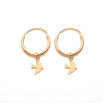 9ct Gold Bird Charm Hoop Earrings, 2 of 3
