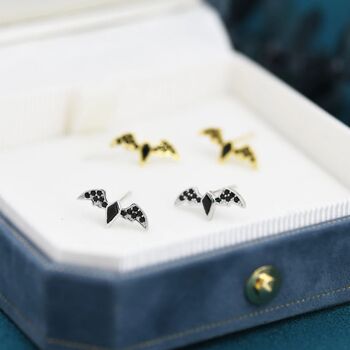Black Cz Crystal Bat Stud Earrings In Sterling Silver, 2 of 11