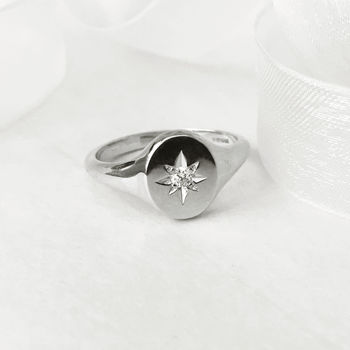 Diamond Star Set Signet Ring, 2 of 3