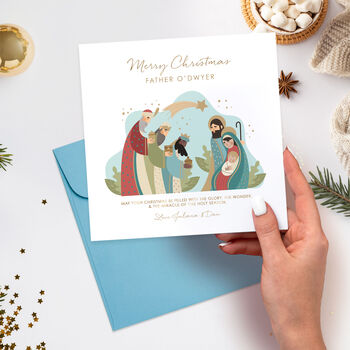 Nativity Scene Priest Christmas Card, 3 of 4