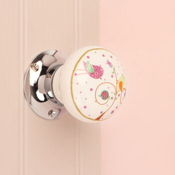 G Decor Little Garden Birds Ceramic Mortice Door Knobs Set – Handcrafted For Interior Doors With Chrome Base, Ideal For Kids’ Rooms And Nature Homes, 2 of 5
