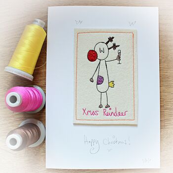 Two Embroidered Reindeer Christmas Cards, 4 of 8