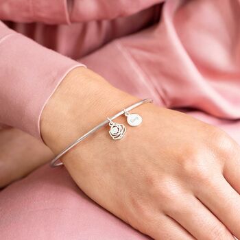 Birth Flower And Disc Personalised Bangle, 3 of 9