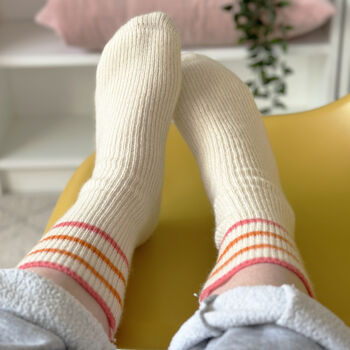 100% Cashmere Coral Stripe Sport Socks, 2 of 8