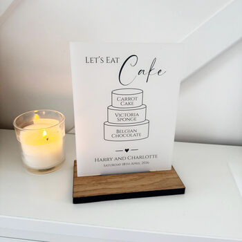 Classic Personalised Wedding Cake Sign Opaque Acrylic, 5 of 5