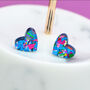 Blue Festival Confetti Love Heart Earrings Studs, thumbnail 4 of 7