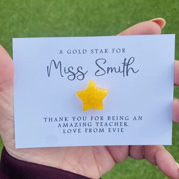 Gold Star Personalised Teacher Gift With Citrine Star, 2 of 5